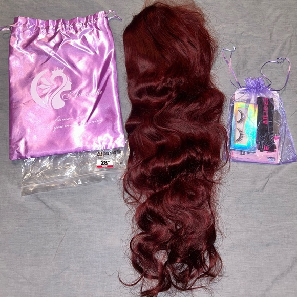 28 Inch Reddish Brown Body Wave Lace Front Human Hair Wig